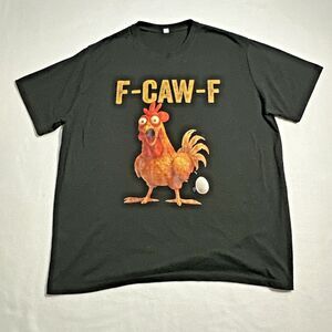 F-CAW-F Rooster Shirt Mens 2XL Black Novelty Graphic Funny Egg Chicken T Shirt